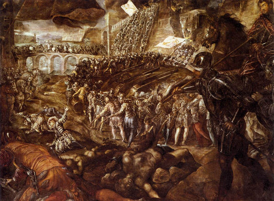 The Capture of Parma by  Federico II, vintage artwork by Tintoretto, A3 (16x12") Poster Print