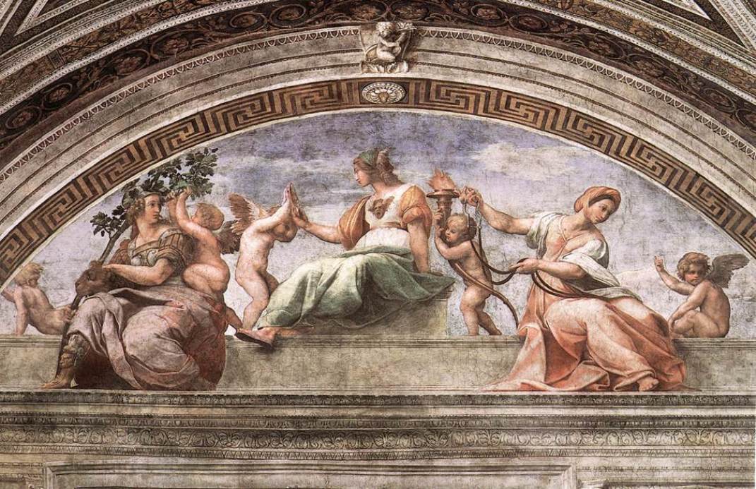 The Cardinal Virtues (Stanza della Segnatura), vintage artwork by Raphael, A3 (16x12") Poster Print