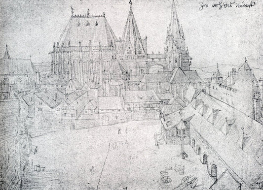 The Cathedral Of Aix-La-Chapelle With Its Surroundings, Seen From The Coronation Hall, vintage artwork by Albrecht Dürer, A3 (16x12") Poster Print