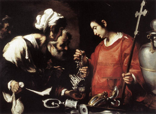 The Charity of Saint Lawrence, vintage artwork by Bernardo Strozzi, 12x8" (A4) Poster