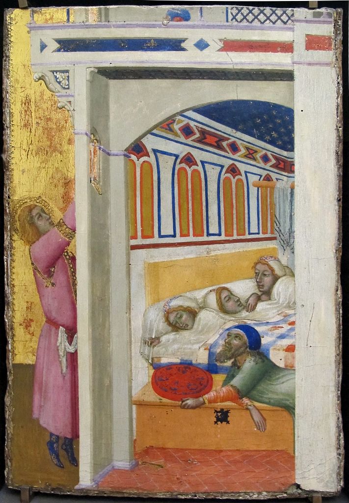 The Charity of Saint Nicholas of Bari, vintage artwork by Ambrogio Lorenzetti, 12x8" (A4) Poster
