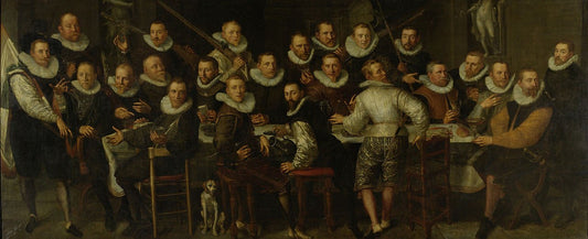 The Company of Captain Gilles Jansz Valckenier and Lieutenant Pieter Jacobsz Bas, vintage artwork by Pieter Isaacsz, 12x8" (A4) Poster