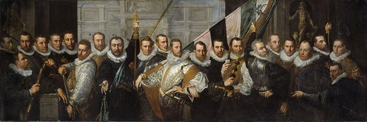 The Company of Captain Jacob Gerritsz. Hoing and Lieutenant Wybrand Appelman, vintage artwork by Pieter Isaacsz, 12x8" (A4) Poster