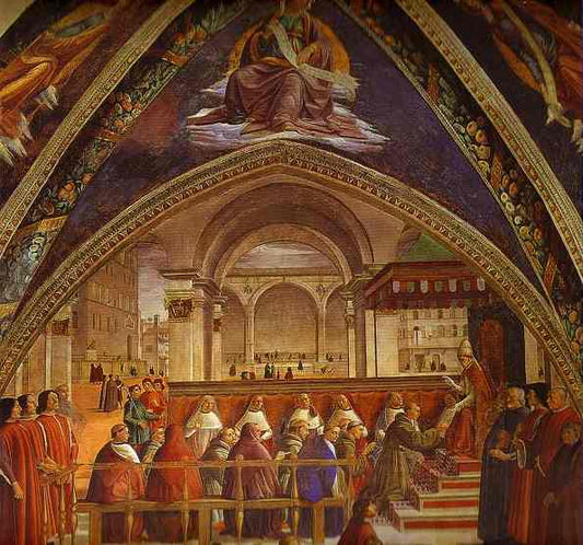 The Confirmation of the Rule of the Order of St. Francis by  Pope Honorius III (Sassetti Chapel), vintage artwork by Domenico Ghirlandaio, A3 (16x12") Poster Print