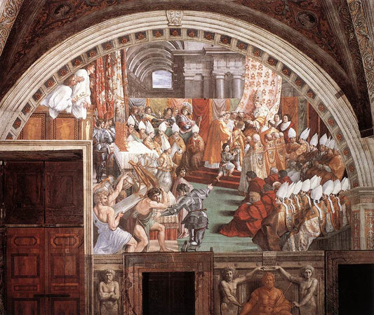 The Coronation of Charlemagne (Stanza dell'Incendio di Borgo), vintage artwork by Raphael, A3 (16x12") Poster Print