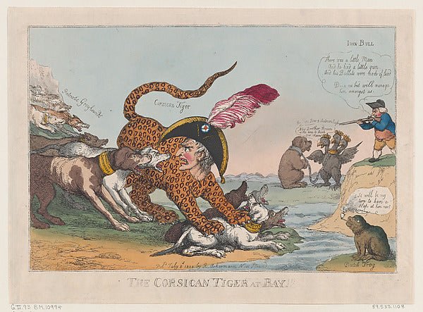 The Corsican Tiger at Bay! July 8, 1808-Thomas Rowlandson , vintage art, A3 (16x12") Poster Print