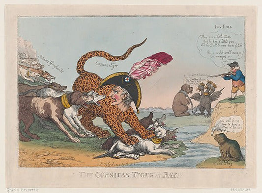 The Corsican Tiger at Bay! July 8, 1808-Thomas Rowlandson , vintage art, A3 (16x12") Poster Print