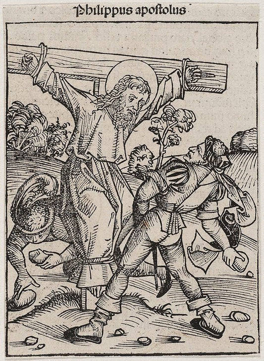 The crucifixion and stoning of St. Phillip, vintage artwork by Michael Wolgemut, A3 (16x12") Poster Print