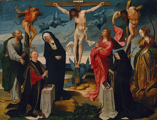 The Crucifixion with Donors and Saints Peter and Margaret, vintage artwork by Cornelis Engebrechtsz., A3 (16x12") Poster Print