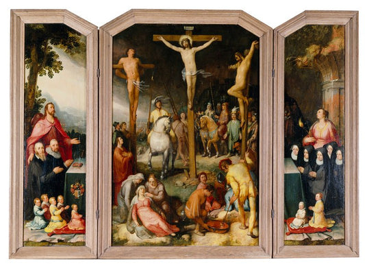 The Crucifixion with Saints and Donors, vintage artwork by Cornelis van Haarlem, A3 (16x12") Poster Print