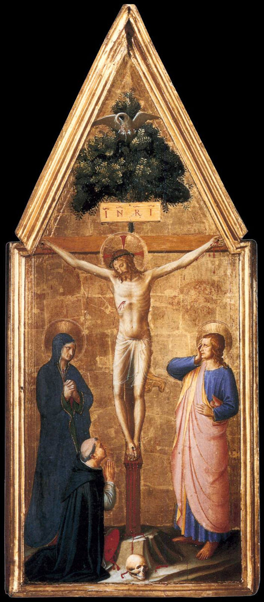 The Crucifixion with the Virgin, Saint John the Evangelist and Cardinal Juan de Torquemada, vintage artwork by Fra Angelico, A3 (16x12") Poster Print