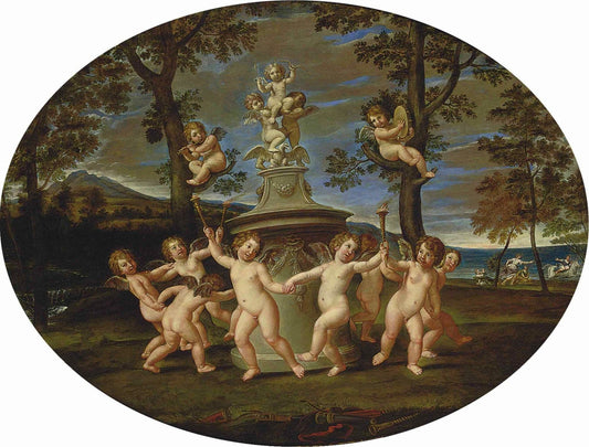 The Dance of the Cupids, vintage artwork by Workshop of Francesco Albani, 12x8" (A4) Poster