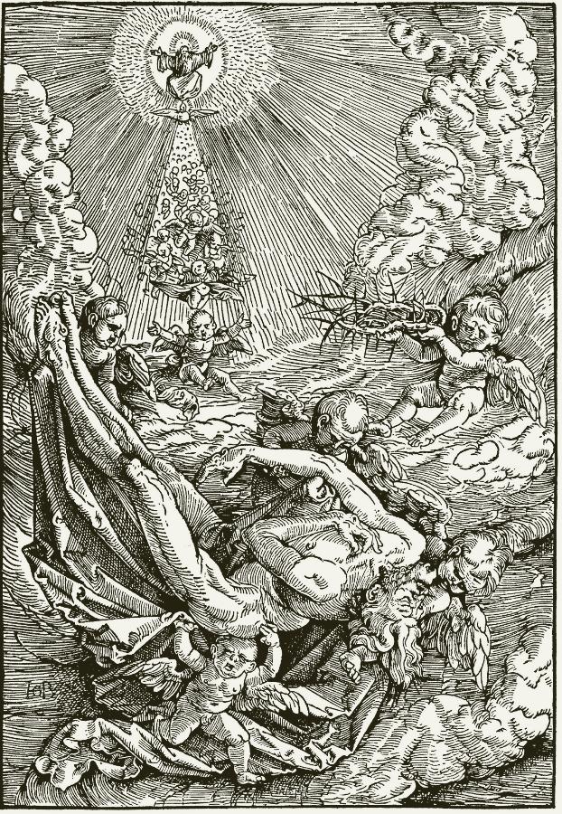 The Dead Christ Carried to Heaven by  Angels, vintage artwork by Hans Baldung, A3 (16x12") Poster Print