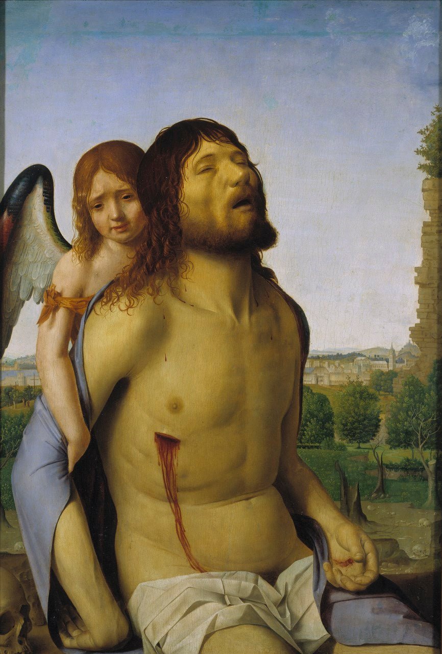 The Dead Christ Supported by  an Angel, vintage artwork by Antonello da Messina, A3 (16x12") Poster Print
