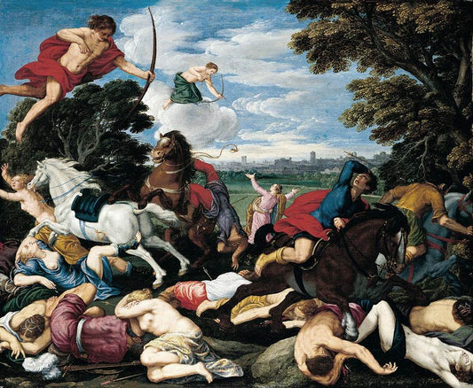 The Death of Niobe's Children, vintage artwork by Johann König, 12x8" (A4) Poster