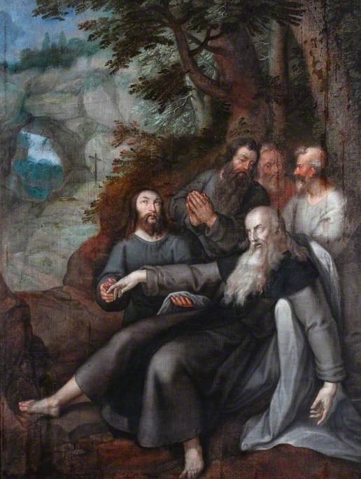 The Death of Saint Anthony Abbot, vintage artwork by Attributed to Maarten de Vos, A3 (16x12") Poster Print