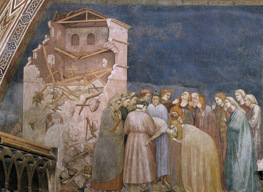 The Death of the Boy in Sessa (North transept, Lower Church, San Francesco, Assisi), vintage artwork by Giotto, 12x8" (A4) Poster