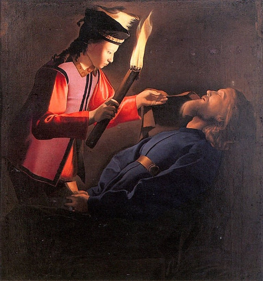 The Discovery of Saint Alexis, vintage artwork by Georges de La Tour, 12x8" (A4) Poster