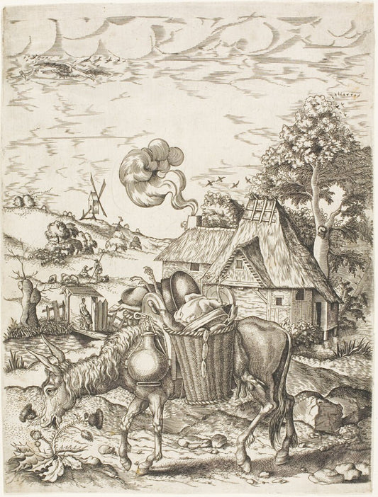 The Donkey Laden with Food, from Emblematic Figures of Animals by  Adrian van de Venne (Dutch, 1589-1662), 23x16"( A2 size ) Poster Print