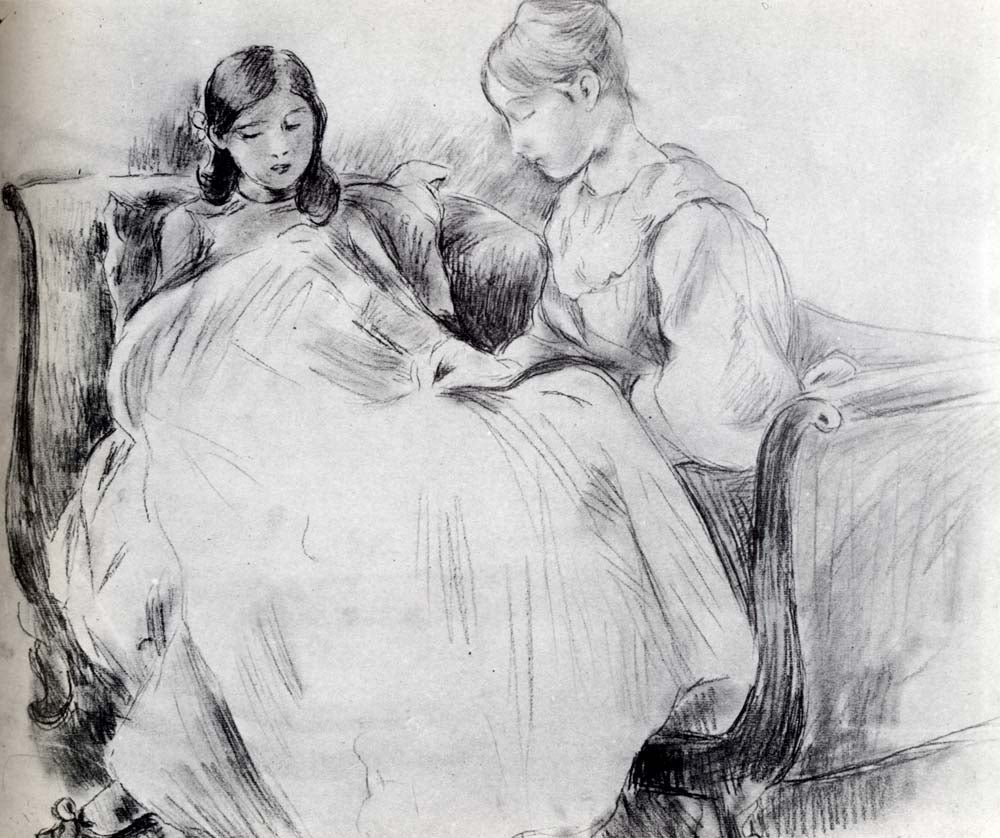 The Embroidery by Berthe Morisot, 1889, vintage art, modern poster print