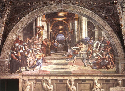 The Expulsion of Heliodorus from the Temple (Stanza di Eliodoro), vintage artwork by Raphael, A3 (16x12") Poster Print
