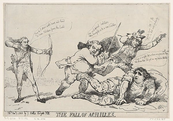 The Fall of Achilles January 7, 1785-Thomas Rowlandson , vintage art, A3 (16x12") Poster Print