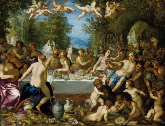 The Feast of the Gods: the Marriage of Bacchus and Ariadne, vintage artwork by Hans Rottenhammer, A3 (16x12") Poster Print