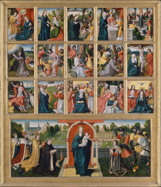 The Fifteen Mysteries and the Virgin of the Rosary, vintage artwork by Dutch School 16th Century - Unknown, A3 (16x12") Poster Print