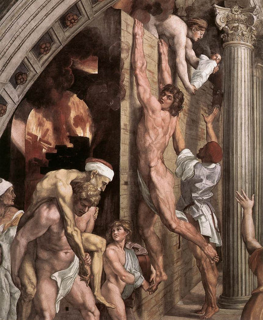 The Fire in the Borgo (detail 1) (Stanza dell'Incendio di Borgo), vintage artwork by Raphael, A3 (16x12") Poster Print