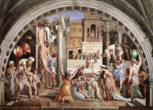 The Fire in the Borgo (Stanza dell'Incendio di Borgo), vintage artwork by Raphael, A3 (16x12") Poster Print