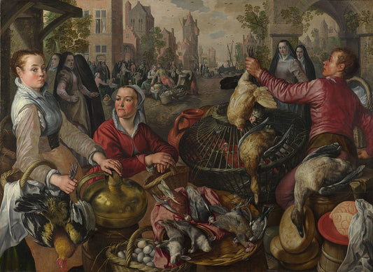 The Four Elements:  Air.  A Poultry Market with the Prodigal Son in the Background, vintage artwork by Joachim Beuckelaer, A3 (16x12") Poster Print