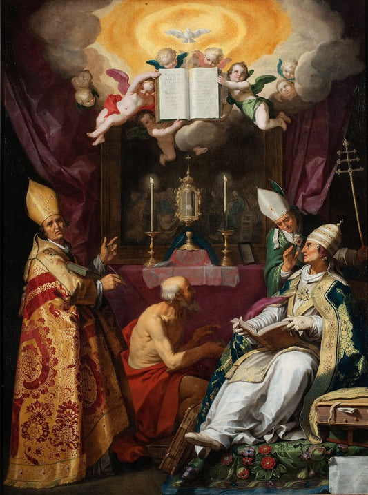 The Four Fathers of the Latin Church, vintage artwork by Abraham Bloemaert, 12x8" (A4) Poster