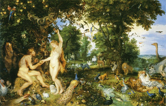 The Garden of Eden and the Fall of Man, vintage artwork by Jan Brueghel the Elder, 12x8" (A4) Poster