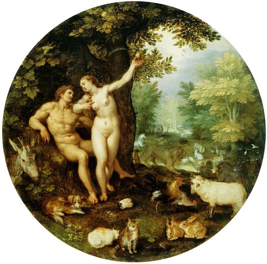 The Garden of Eden with the Fall of Man, vintage artwork by Jan Brueghel the Elder, 12x8" (A4) Poster