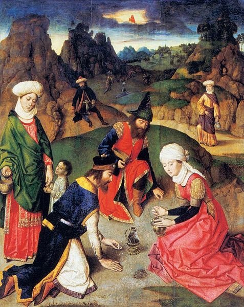 The Gathering of the Manna (upper right panel from the Altarpiece of the Holy Sacrament), vintage artwork by Dieric Bouts, A3 (16x12") Poster Print