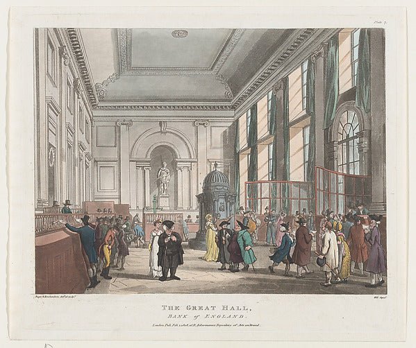The Great Hall  Bank of England  February 1, 1808-Designed and, vintage art, A3 (16x12") Poster Print
