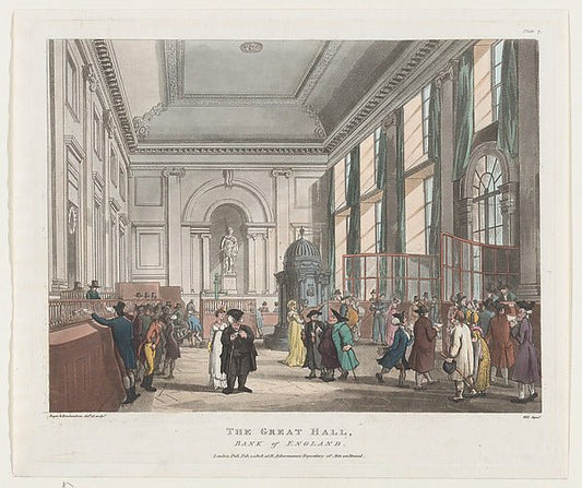 The Great Hall  Bank of England  February 1, 1808-Designed and, vintage art, A3 (16x12") Poster Print