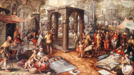 The healing of the lame at the pool of Bethesda, vintage artwork by Joachim Beuckelaer, A3 (16x12") Poster Print
