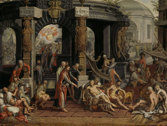 The Healing of the Paralytic, Pool of Bethesda, vintage artwork by Pieter Aertsen, A3 (16x12") Poster Print