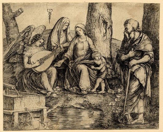 The Holy Family with Saint Elizabeth and the Infant John the Baptist, vintage artwork by Jacopo de' Barbari, A3 (16x12") Poster Print