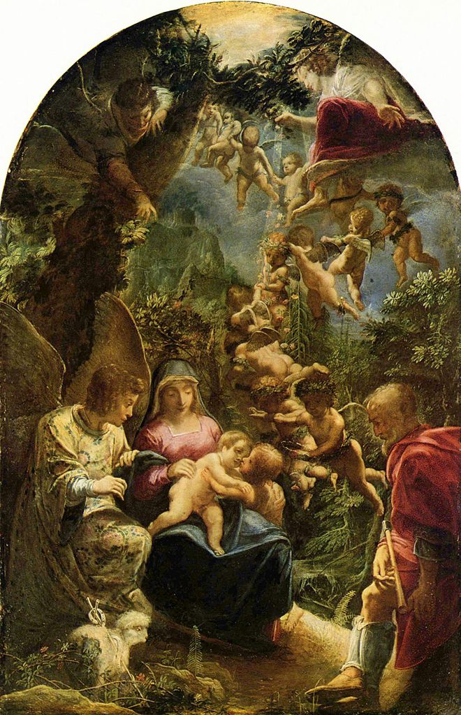 The Holy Family with Saint John the Baptist (?), vintage artwork by Adam Elsheimer, 12x8" (A4) Poster