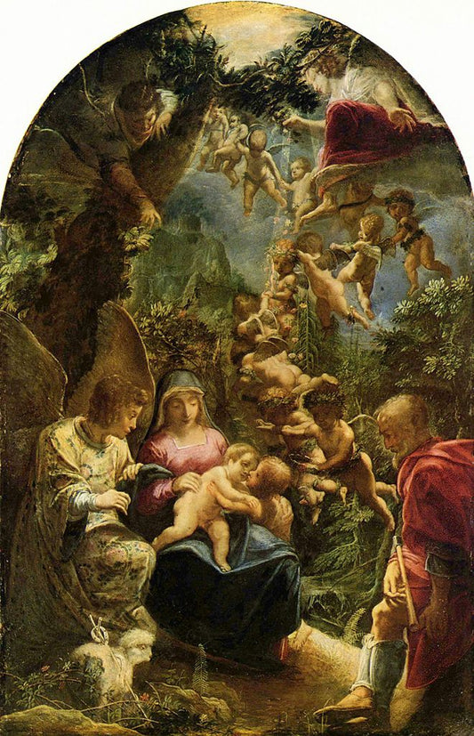 The Holy Family with Saint John the Baptist (?), vintage artwork by Adam Elsheimer, 12x8" (A4) Poster