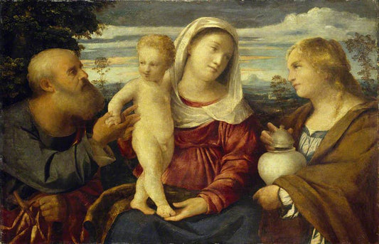 The Holy Family with Saint Mary Magdalen, vintage artwork by Palma il Vecchio, A3 (16x12") Poster Print