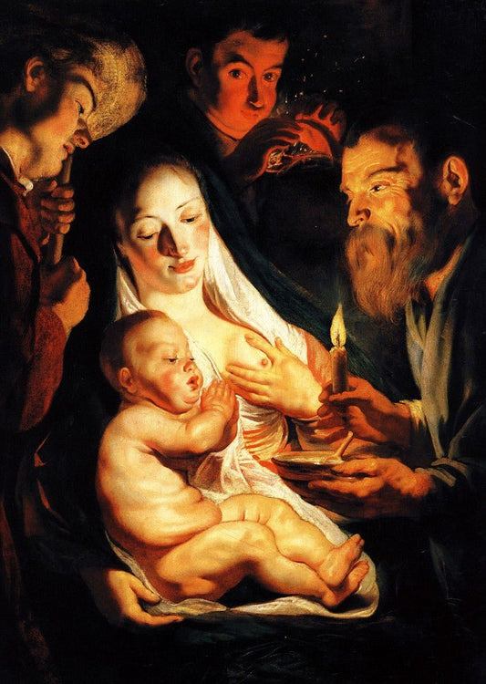 The Holy Family with Shepherds, vintage artwork by Jacob Jordaens, 12x8" (A4) Poster