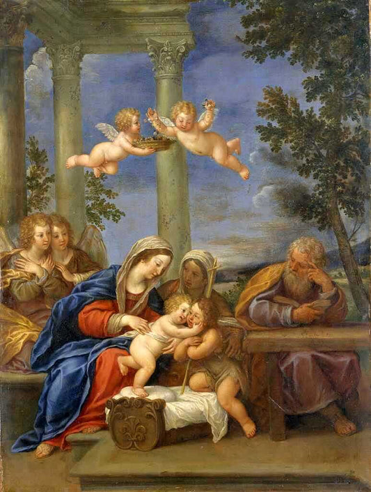 The Holy Family with St Elisabeth and St John the Baptist, vintage artwork by Francesco Albani, 12x8" (A4) Poster
