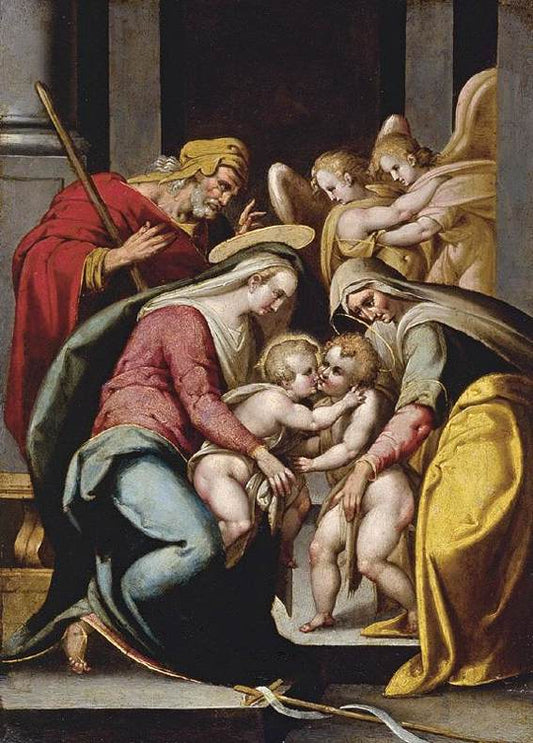 The Holy Family with St Elizabeth and the Infant St John the Baptist, vintage artwork by Bartolomeo Passarotti, A3 (16x12") Poster Print