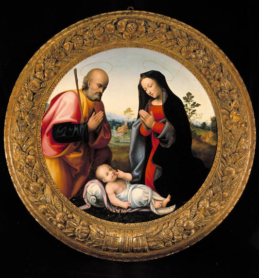 The Holy Family with the Adoration of the Child, vintage artwork by Mariotto Albertinelli, A3 (16x12") Poster Print