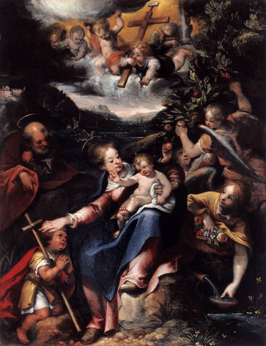 The Holy Family with the Infant St John the Baptist in a Landscape, vintage artwork by Denys Calvaert, A3 (16x12") Poster Print