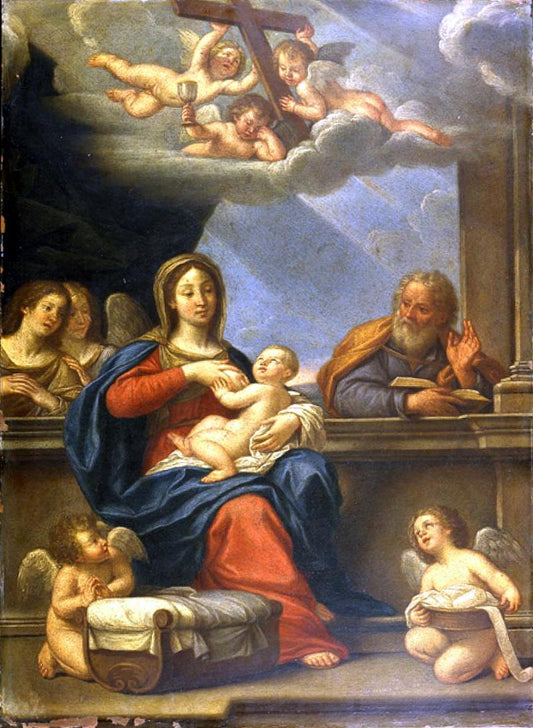 The Holy Family with the Instruments of the passion, vintage artwork by Francesco Albani, 12x8" (A4) Poster