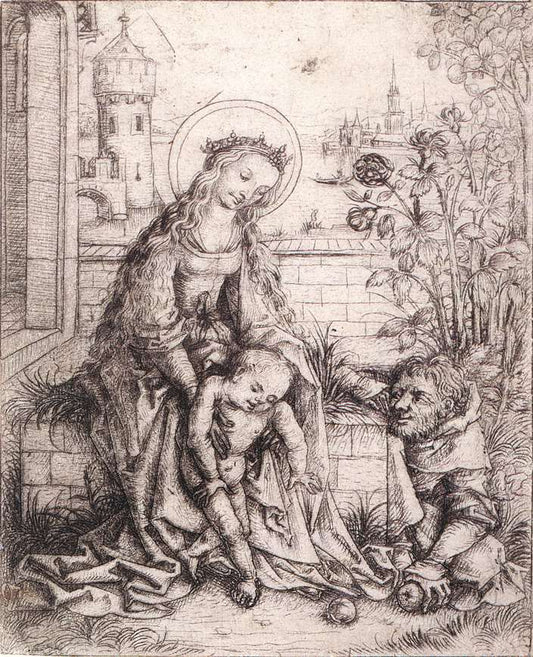 The Holy Family with the Rose-bush, vintage artwork by Master of the Housebook, A3 (16x12") Poster Print